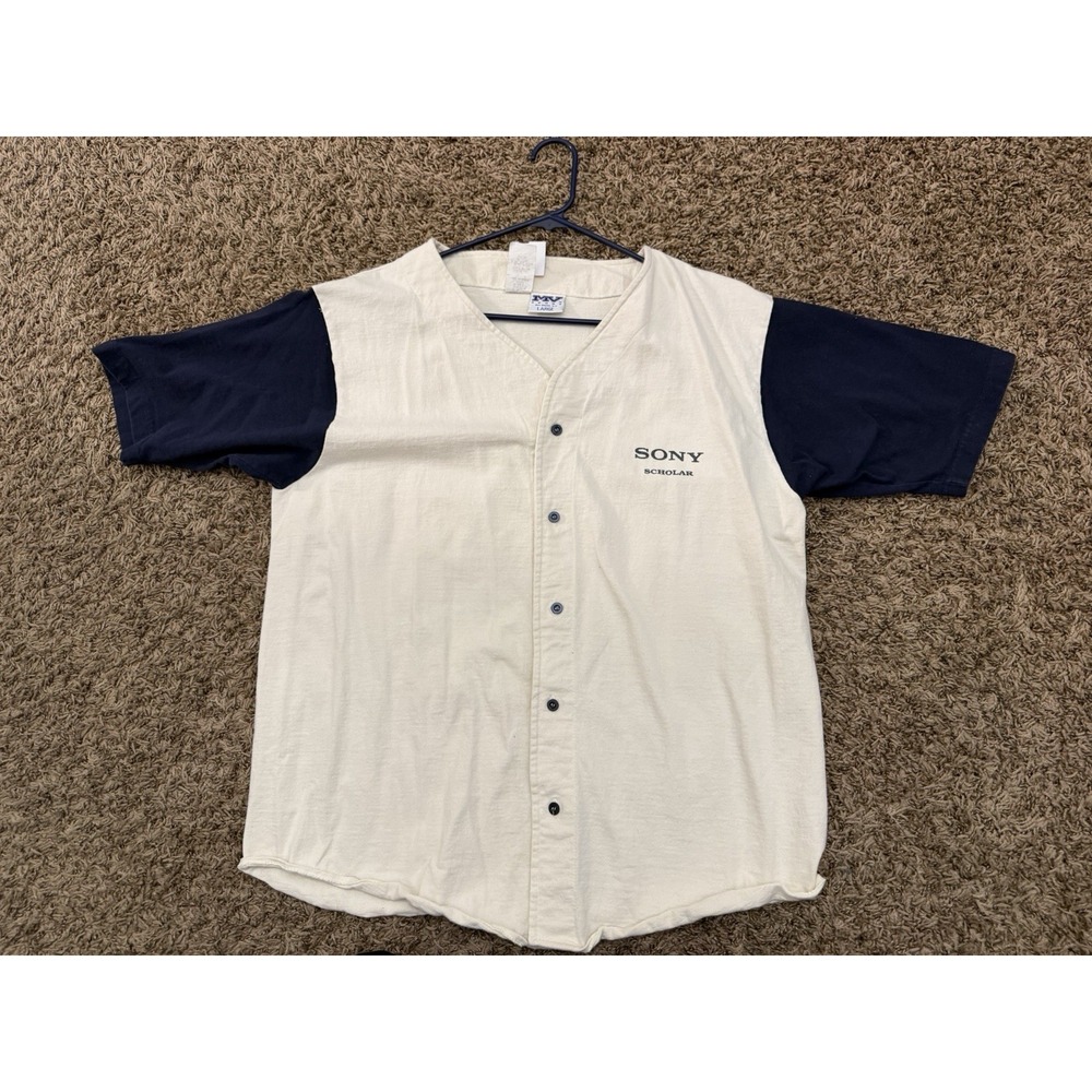 Vintage MV Sports Sony Scholar White Button Up Baseball Cotton Jersey Mens Large